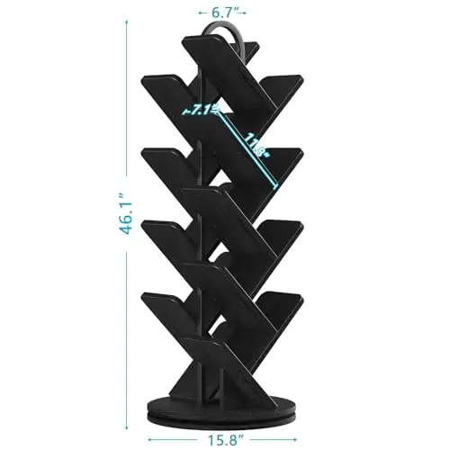 16-Tier Tree Rotating Bookshelf, 360° Rotating DVD Rack, Spinning Standing Bookcase for Magazines DVDs Books, Corner