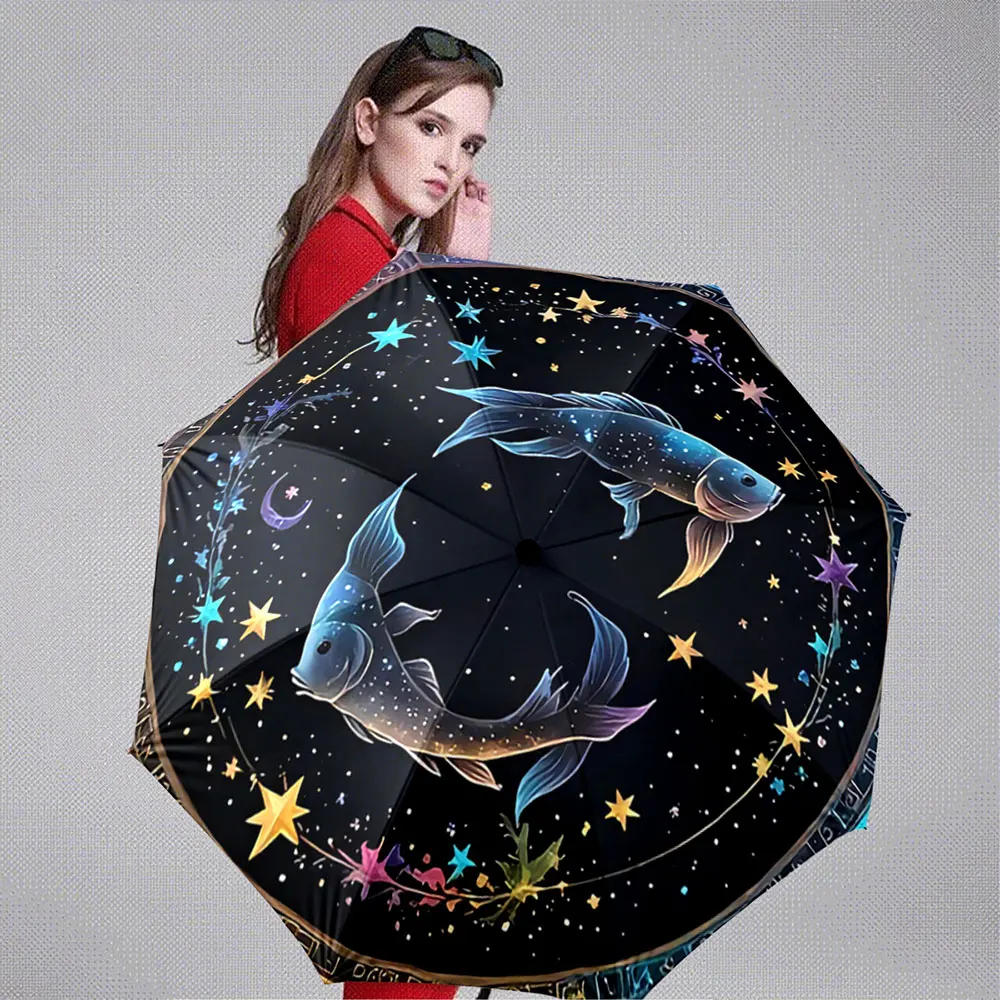Starry Night Pisces Fish Galaxy Umbrella Design portable waterproof sun rain umbrella for outdoor travel beach