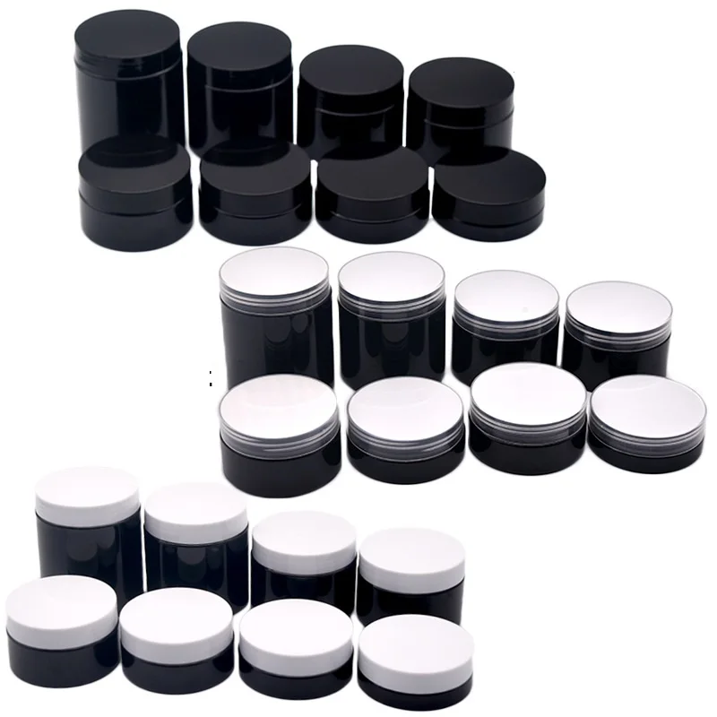 24pcs Cosmetic Jars Empty Shiny Pots Black Plastic Lid 30g 50g 80g 100g 120g 150g 200g 250g Refillable Bottle Cream Containers