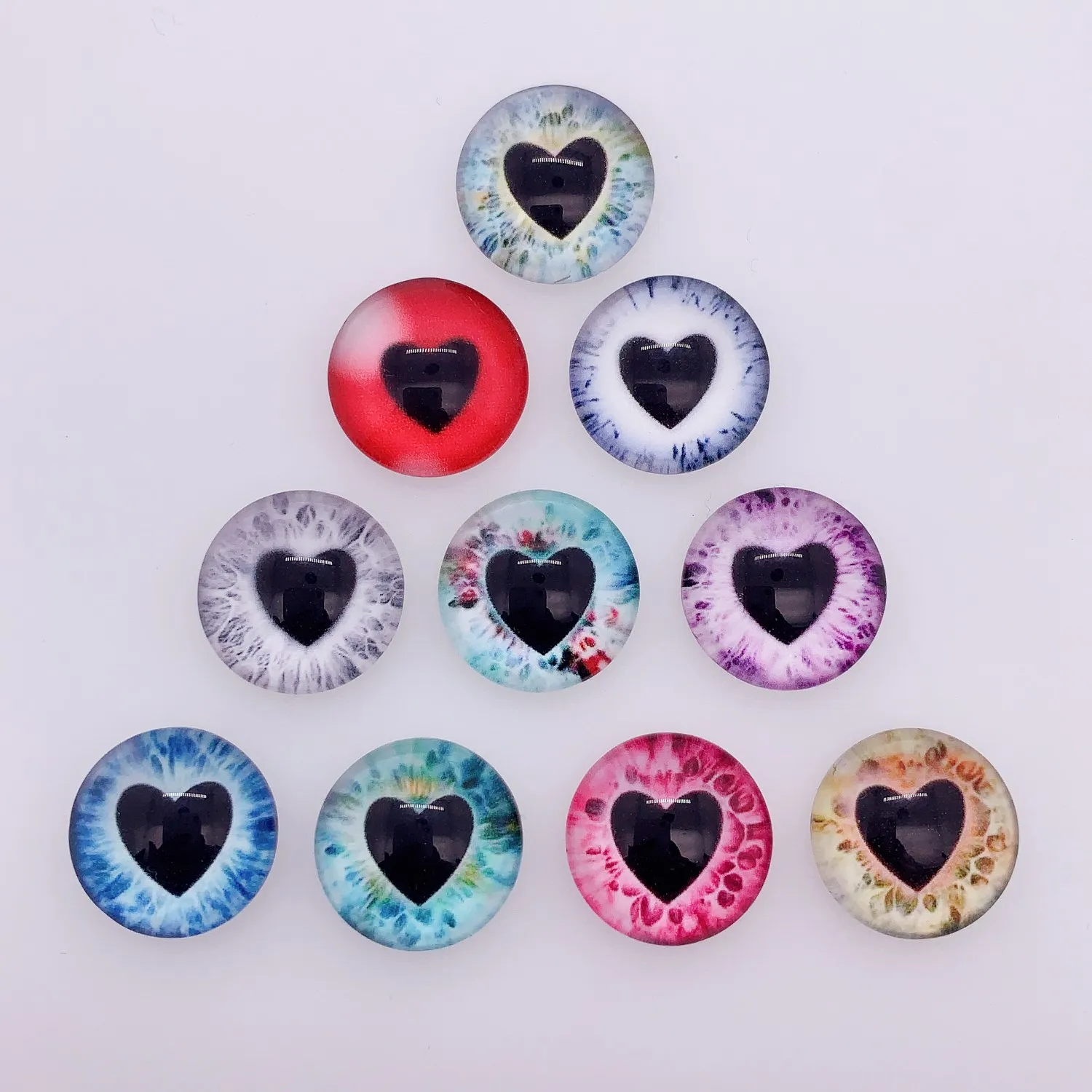 Onebeading 8mm 12mm 20mm  Random Mixed Dragon Eyes Round Glass Cabochon Flatback Photo In Pairs K06378