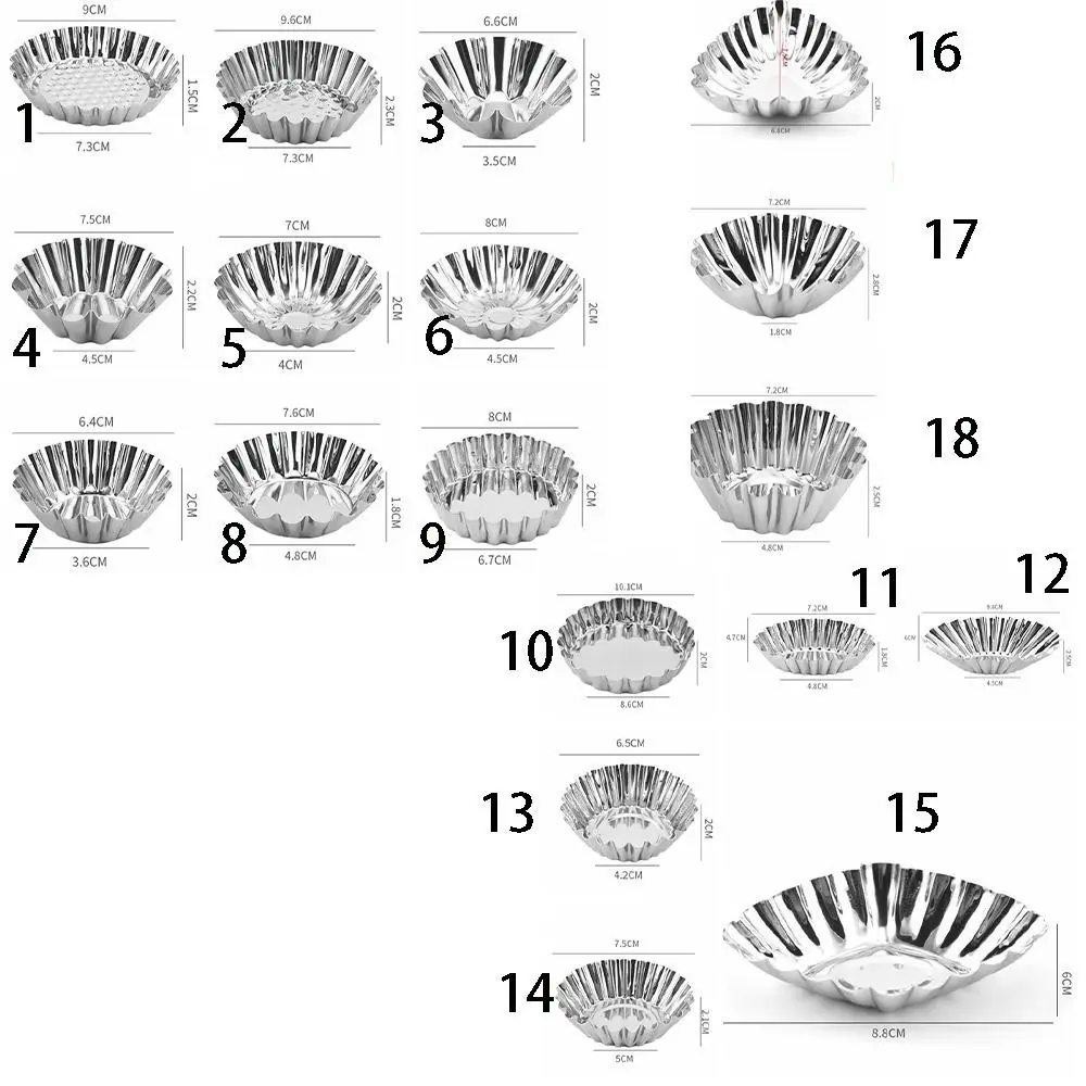 

Формы для яичных пирогов из нержавеющей стали, серебряная антипригарная форма для печенья, пудинга, утолщенная многоразовая форма для десерта, цветочный кекс