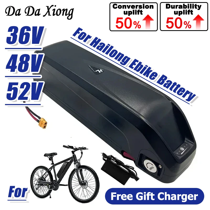 

Brand New 36V 48V 52V 40AH For Hailong Ebike Battery 40AH BMS for 750W 1000W 350W 500W Motor and Free Gift Charger