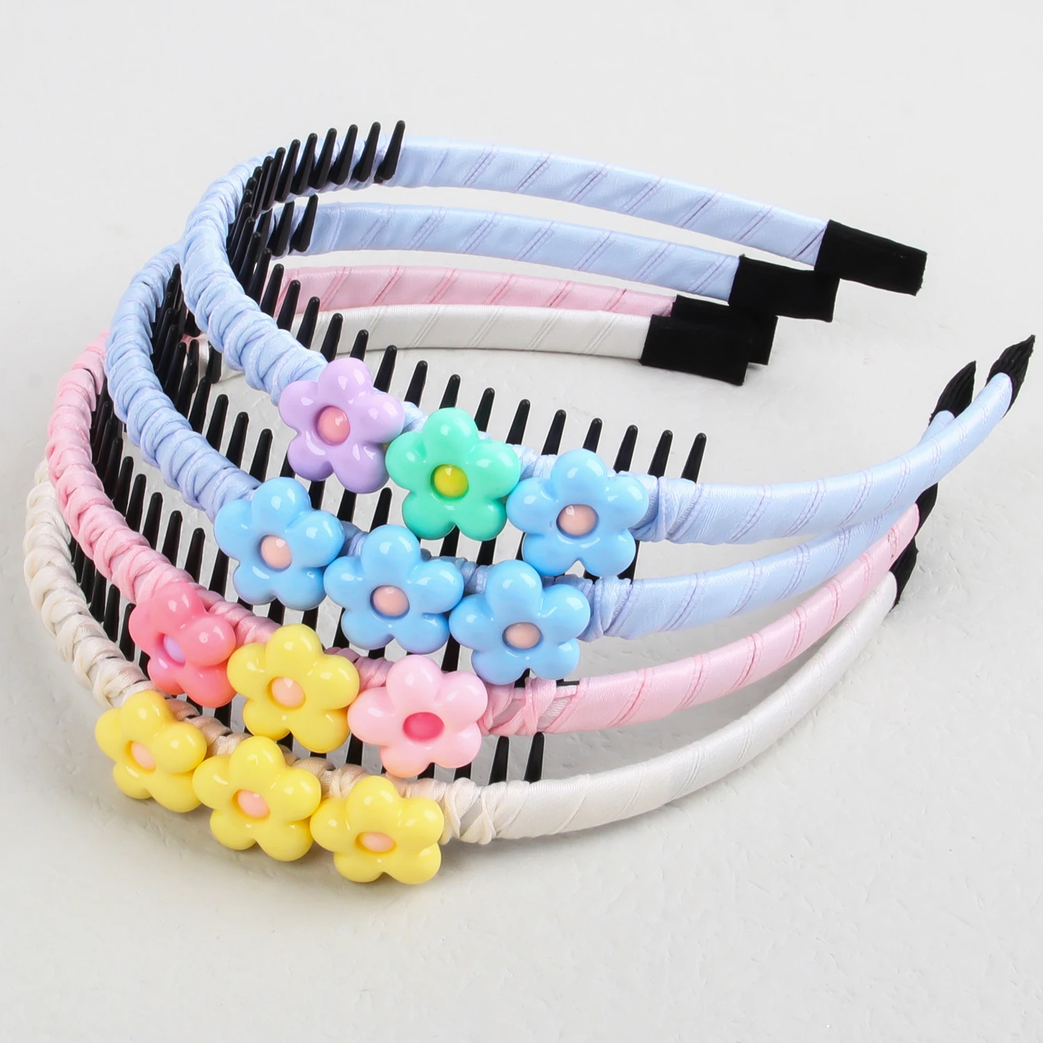 Cute Girls Flower Headbands Fabric Anti-slip Wrap Bezel With Teeth Hair Hoop Floral Hairbands For Children Kids Hair Accessories