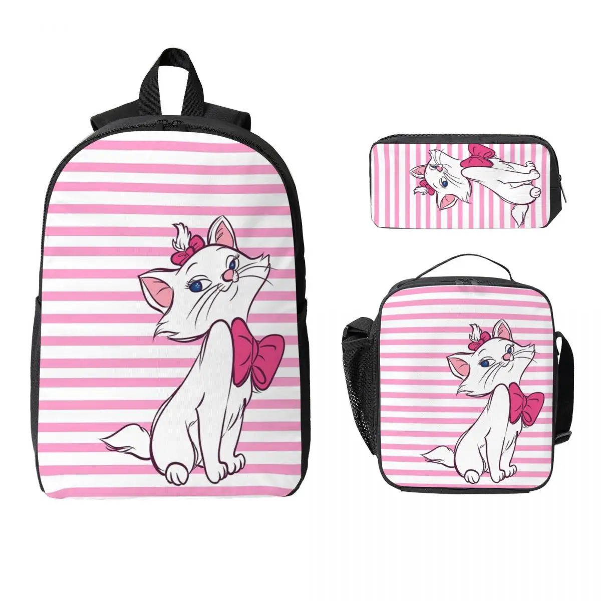 

Рюкзак Marie Pink From Aristocats, студенческий рюкзак для мальчиков и девочек, школьная сумка, сумки на плечо для ноутбука, 3 шт., изолированная сумка для обеда, пенал