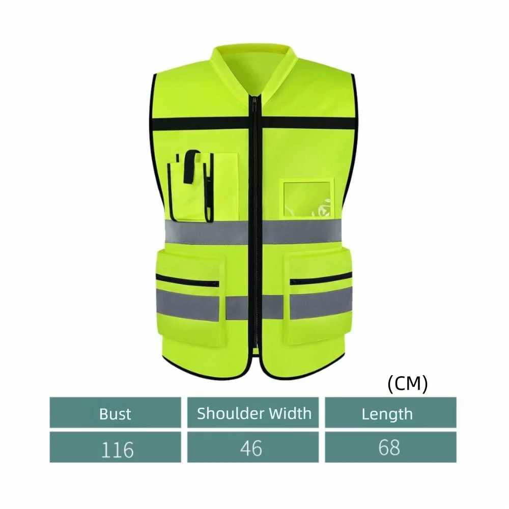 الرجال النساء مع جيوب سترة سلامة عاكسة عاكسة مع سستة سترة السلامة صدرية سترة العمل الأنشطة المتطوعة