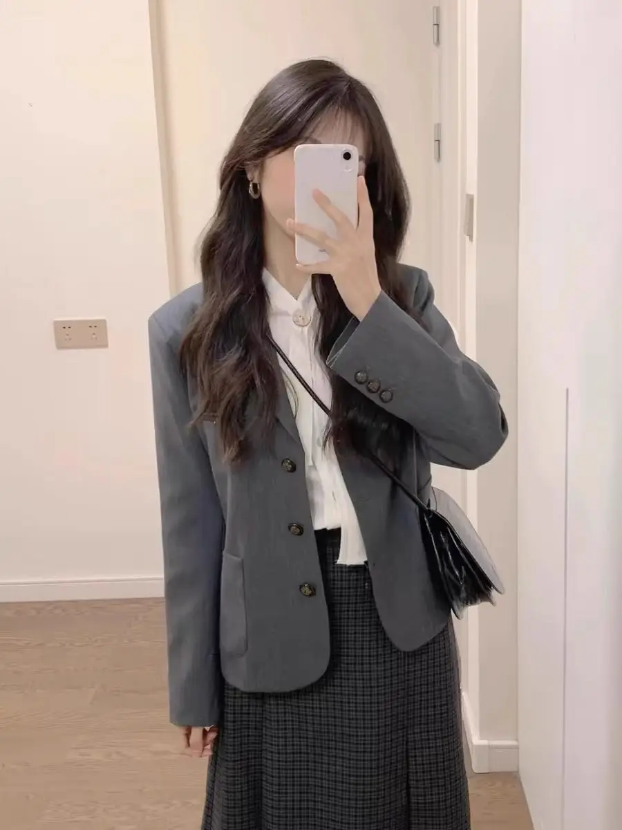 

Luxury Gray Blazer Short Jacket Women's Clothing Button-down Jacket Long-sleeved Top Black Blazer Trendy Blazers Dress Suits