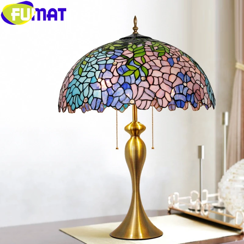 Tiffany Table Lamp Stained Glass Retro Wisteria Desk Lamp Study Hotel Villa Decorative Table Light Bedroom Bedside Night Light