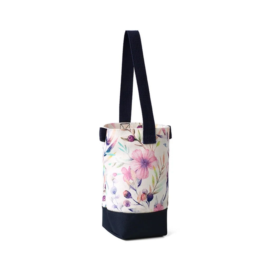 

Casual Outdoor Canvas Cup Bag Printed Portable Water Bottle Cover Glasses Storage Korean Style Crossbody Bag Outdoor