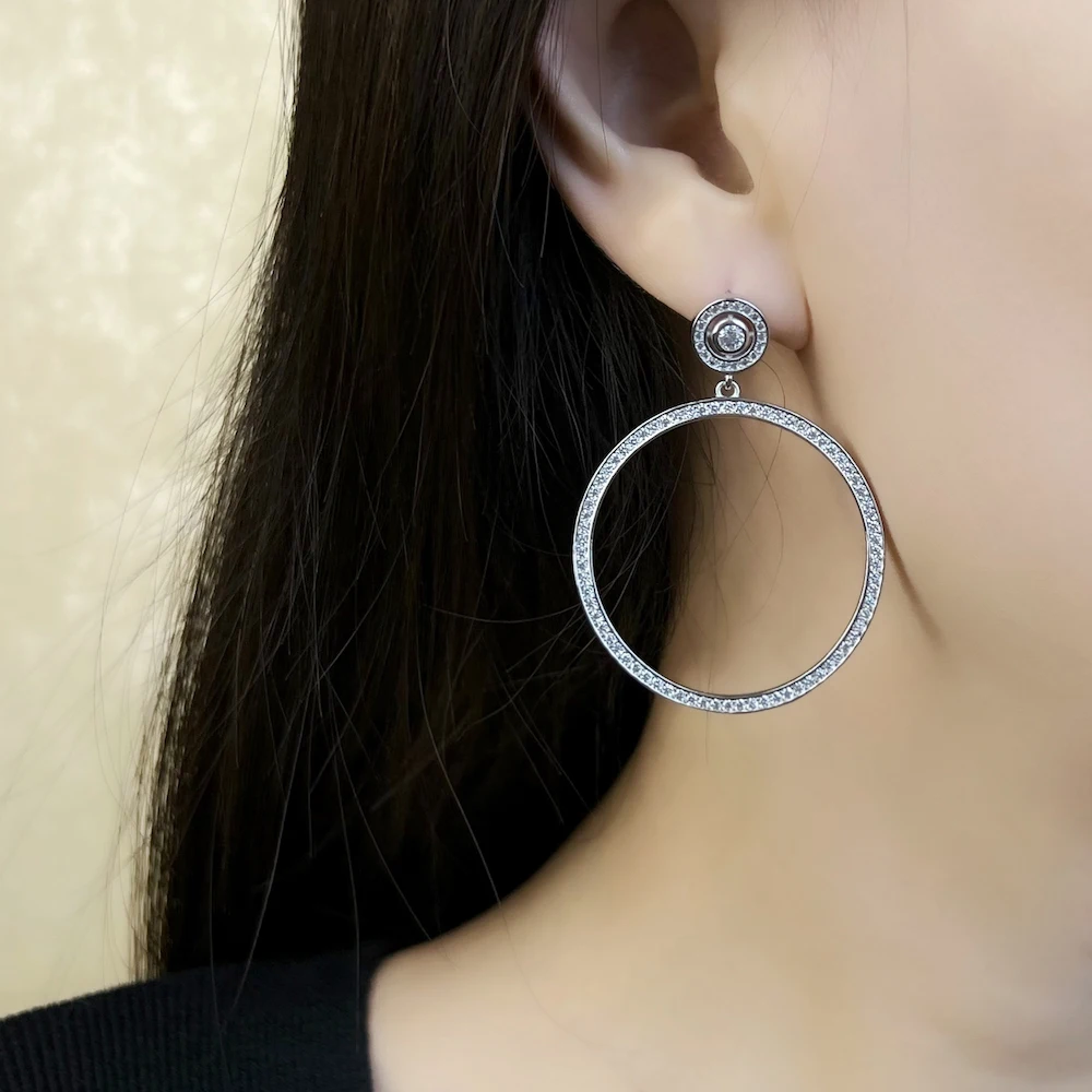 Okrągłe kolczyki wiszące, europejski styl Glam Fine Jewelry dla kobiet prezent ze srebra próby 925 — zdjęcie 6