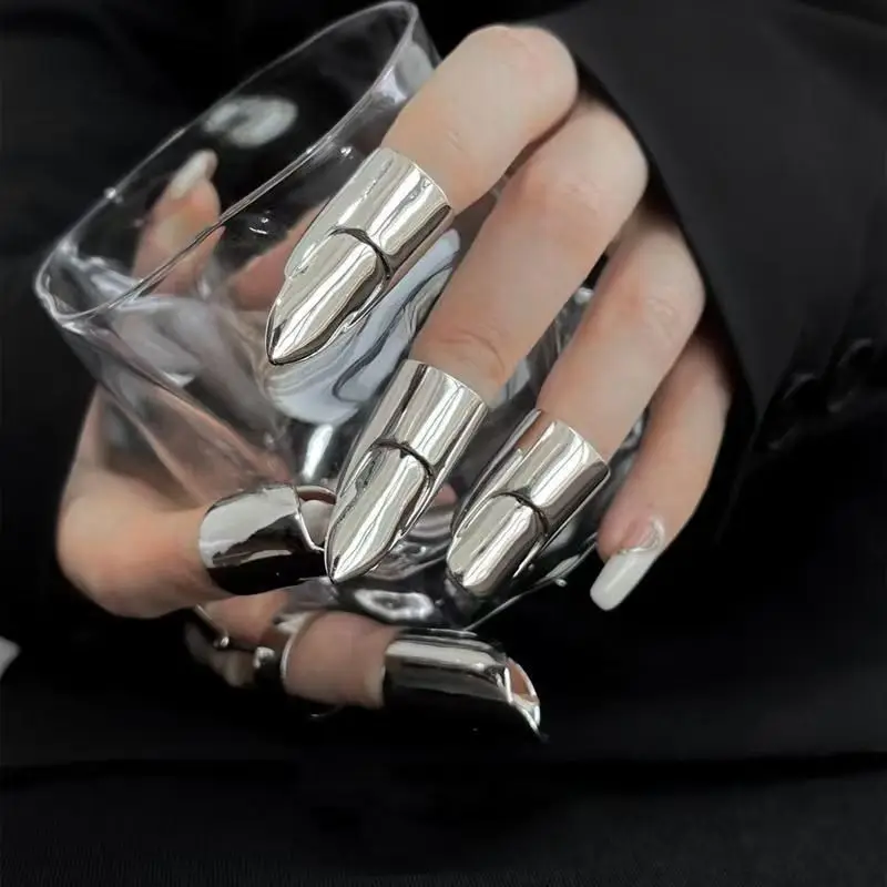 Punk Metal Nail Cover Ring Golden Pharaoh Design Open Finger Cuff Adjustable Manicure Protector Trendy Gothic Accessories