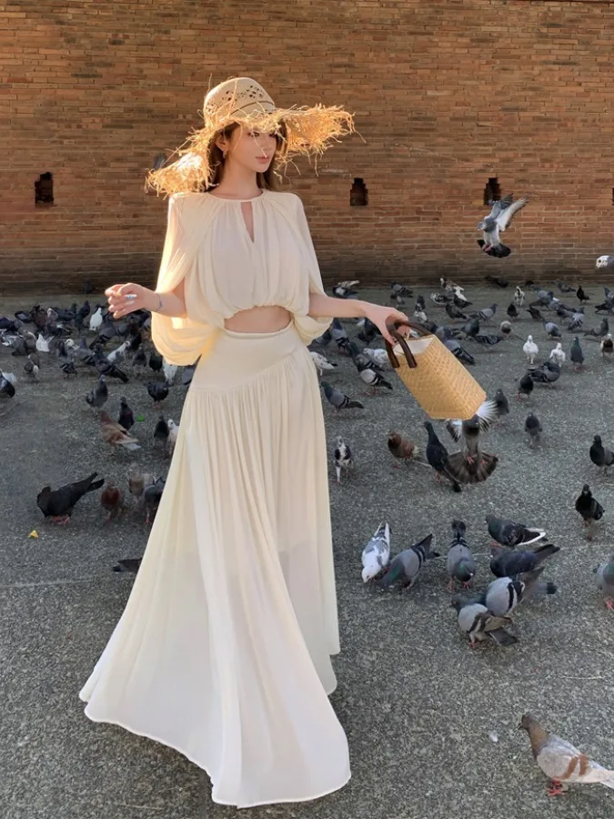 

Комплект Holiday Island Sle для женщин: красивый комплект из двух предметов с V-образным вырезом, юбкой-накидкой и пышной юбкой макси для отпуска и путешествий