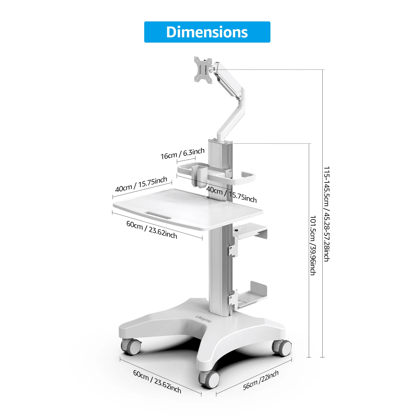 Medical Trolley Cart, Aluminum Monitor Mount Mobile Dental Cart, for iTero Sirona Planmeca 3Shape, Hospital Workstation