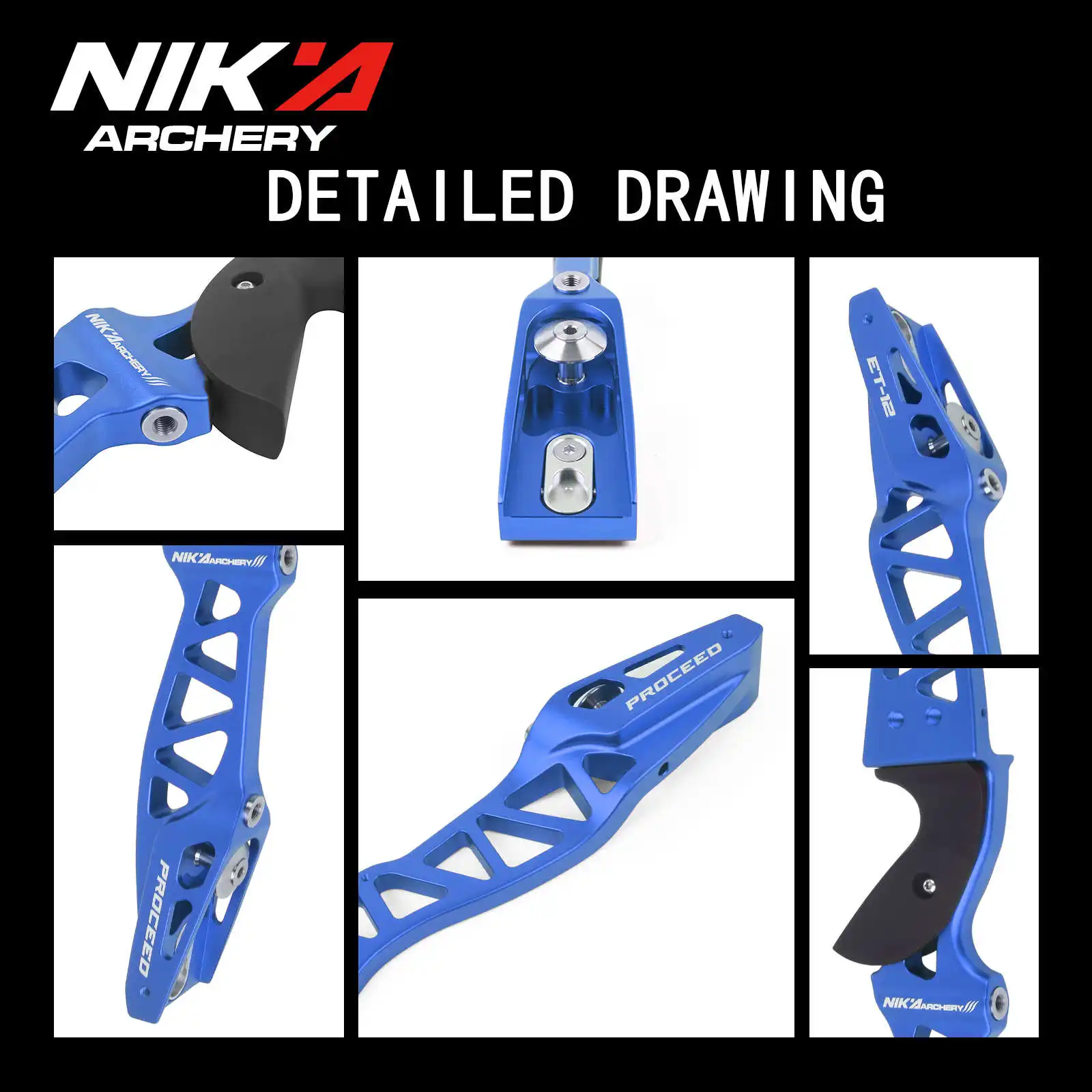 Outdoor Archery Shooting Fitting NIKA ET-12，Protoss 25” ILF Recurve Bow Riser Traditional Takedown Handle for Left & Right Hand