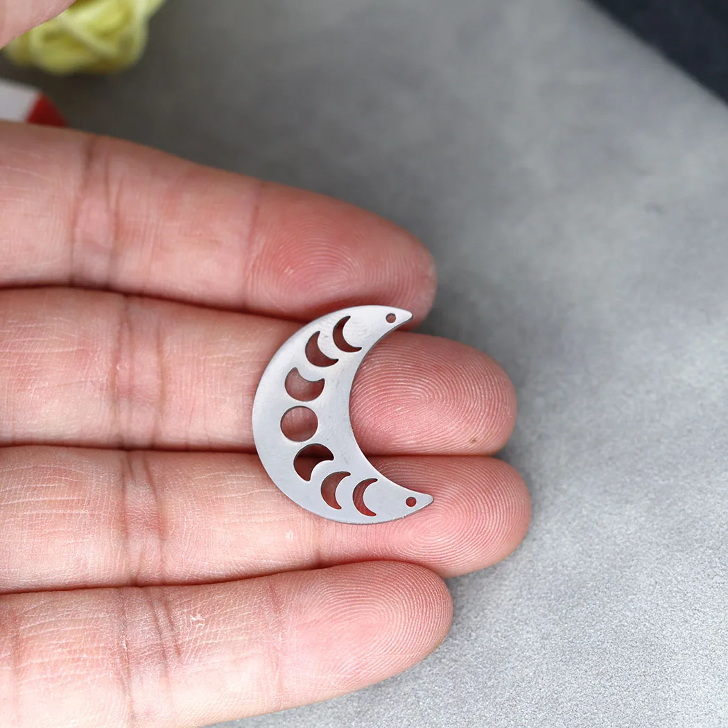 3pcs Lotus Moon Phase Star Charms Tassels Flower DIY Craft Earrings Necklace Jewelry Making Magic Broom Stainless Steel Pendant