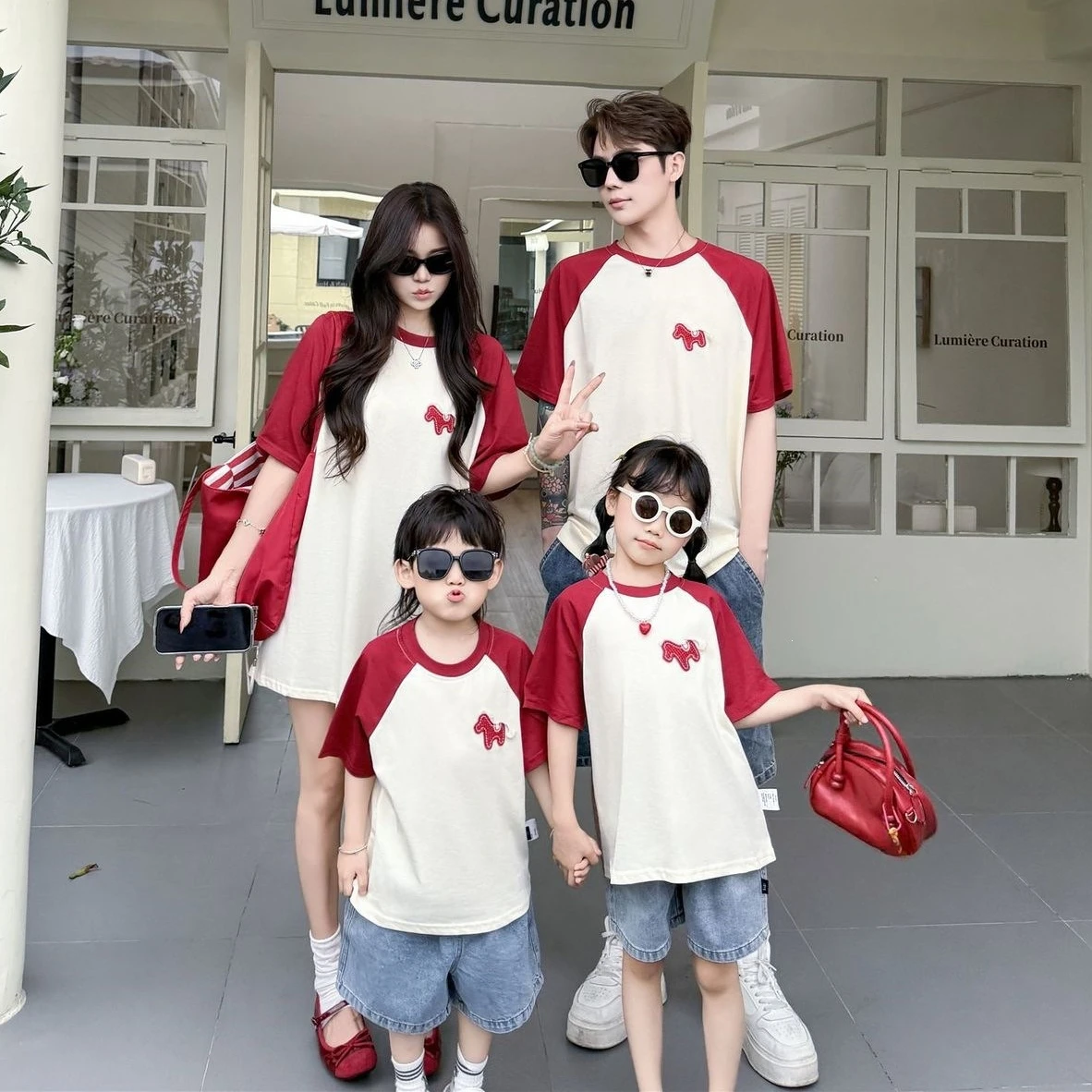2026 Summer Mommy and Me Matching Raglan Tee Family Outfit Casual Short Sleeve Cotton Top for Mom Dad Kids Baby Bodysuit