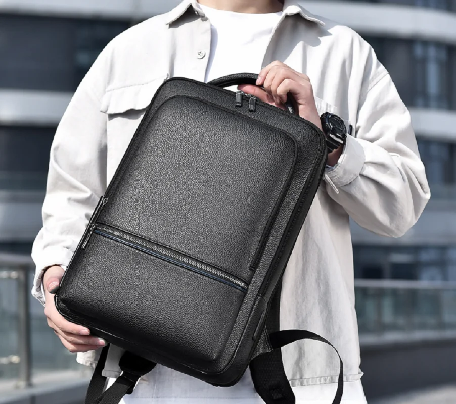 New Men\'s High Quality Leather Laptop Bag Fashion Business Large Capacity Shoulder Bags Totes Multifunctional Backpack 16 inch