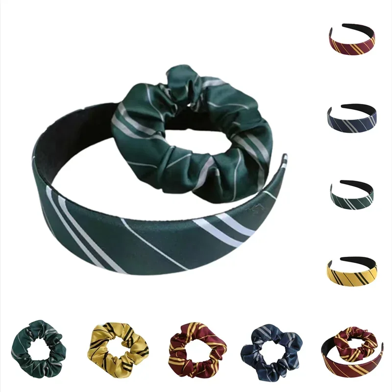 Wizard Magic Headband School Slytherin Striped Head Wear Cosplay Hair Rope Scrunchie Accessories Headwear Props Birthday Gifts