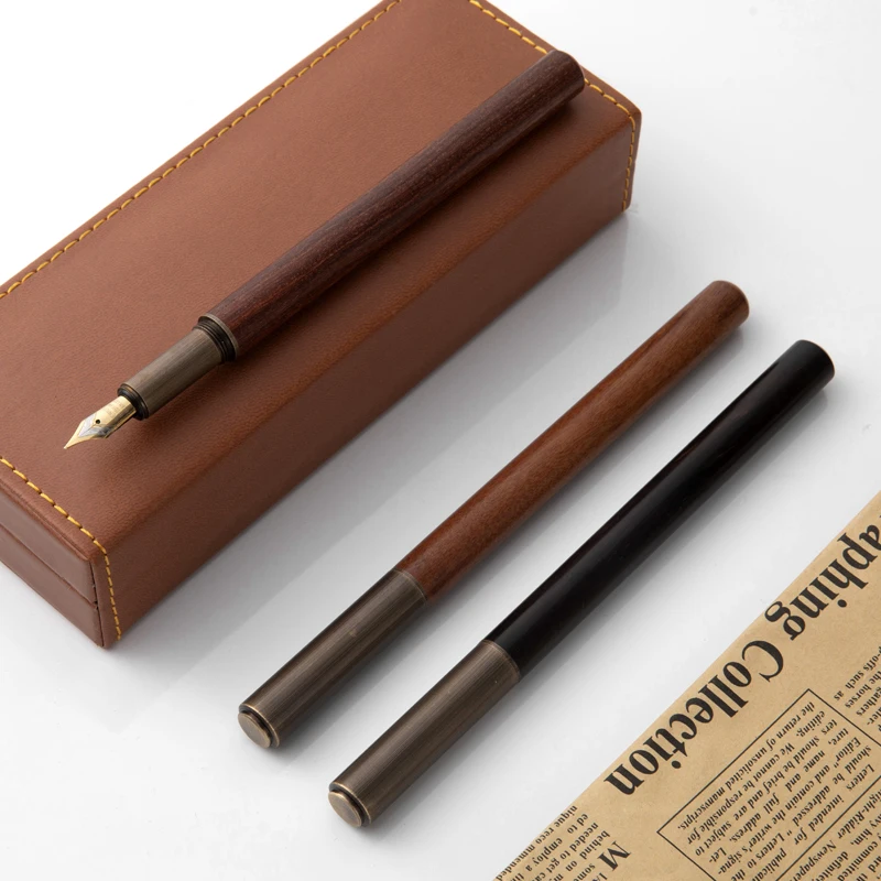 Imagem -02 - Luxury Retro Wood Bronze Fountain Pen Office Business Writing Art Calligraphy Ink Pens 0.5 mm School Student Stationery Gifts