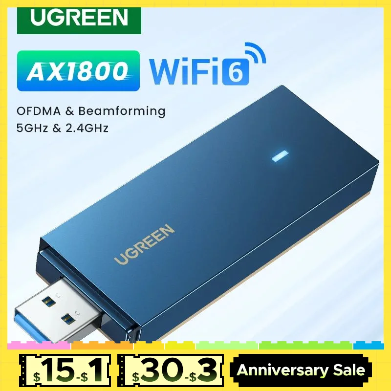 UGREEN AX1800 WiFi อะแดปเตอร์ WiFi6 USB3.0 5G และ2.4G Dual-Band USB WiFi สำหรับ PC แล็ปท็อป Wifi เสาอากาศ USB Ethernet การ์ดเครือข่าย