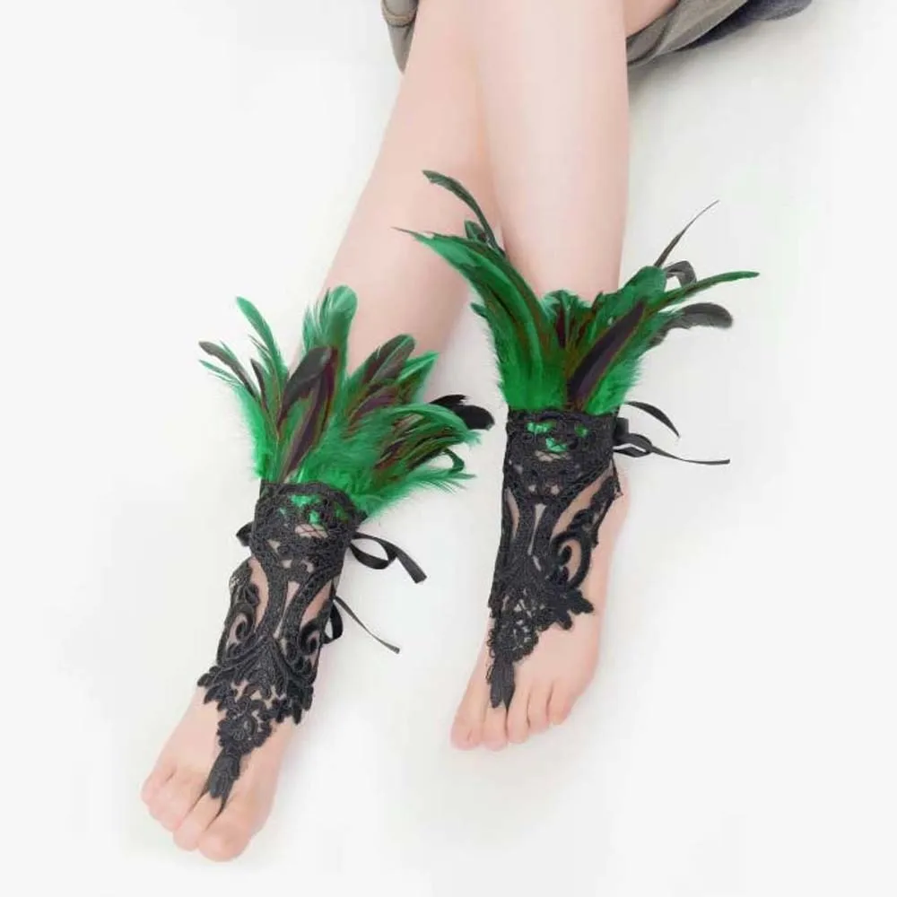 Costume Wristband Halloween Feather Gloves Retro Embroidery Feather Lace Glove Gothic Dark Women Halloween Cuffs Carnival