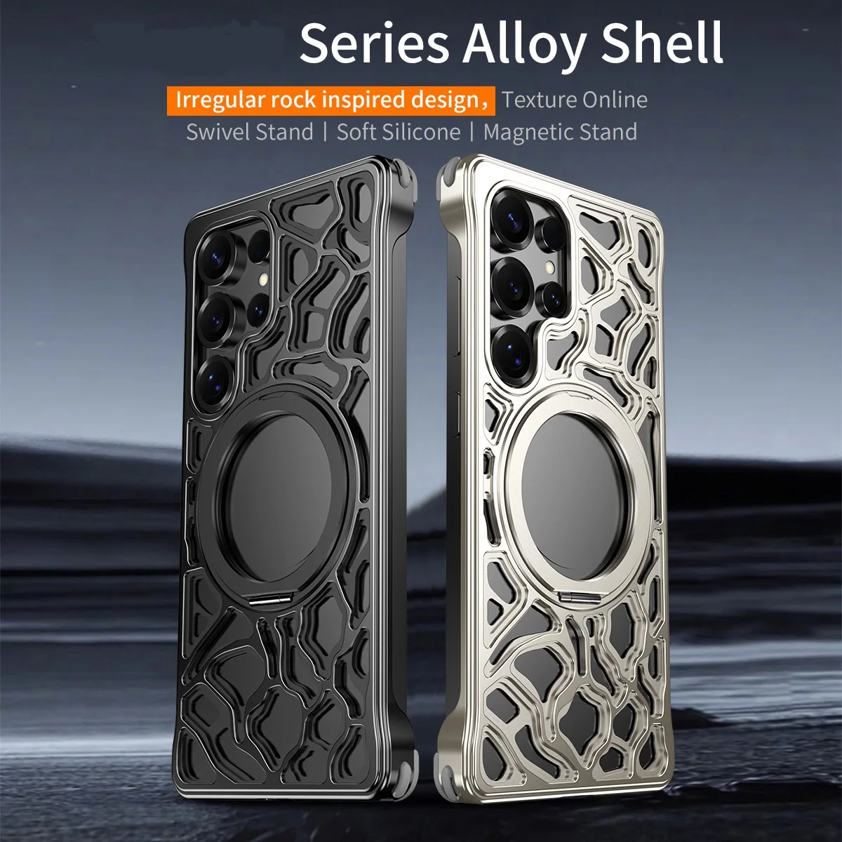 

The Back Magnetic Aluminum Alloy Hollow Out Phone Case for Samsung Galaxy S23 S24 S25 Ultra with 360 ° Rotating Bracket