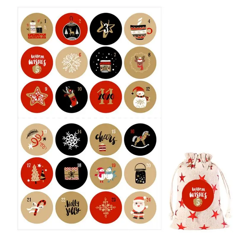 Advent Calendar Stickers Santa Claus Snowman Elk Gingerbread Christmas Label Stickers 24 Days Number Sticker 10 Sheets Merry