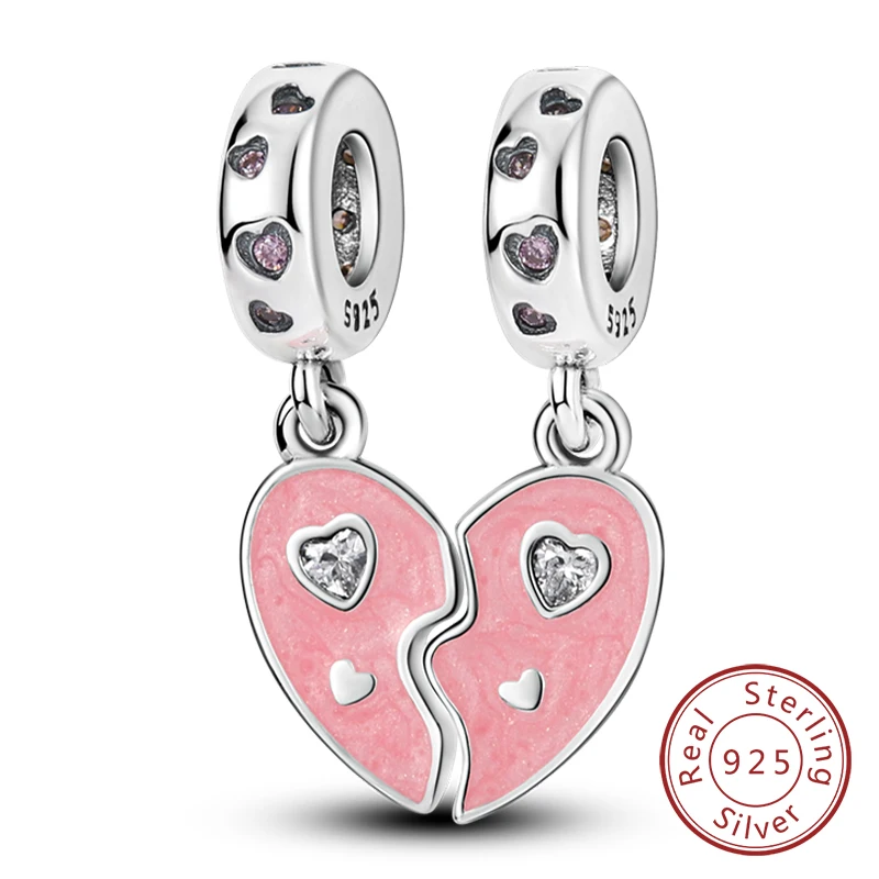 Charm-Anhänger aus 925er-Sterlingsilber, rosa, passend für Original-Charm-Armbänder, Halsketten, Perlen, DIY-Schmuckzubehör
