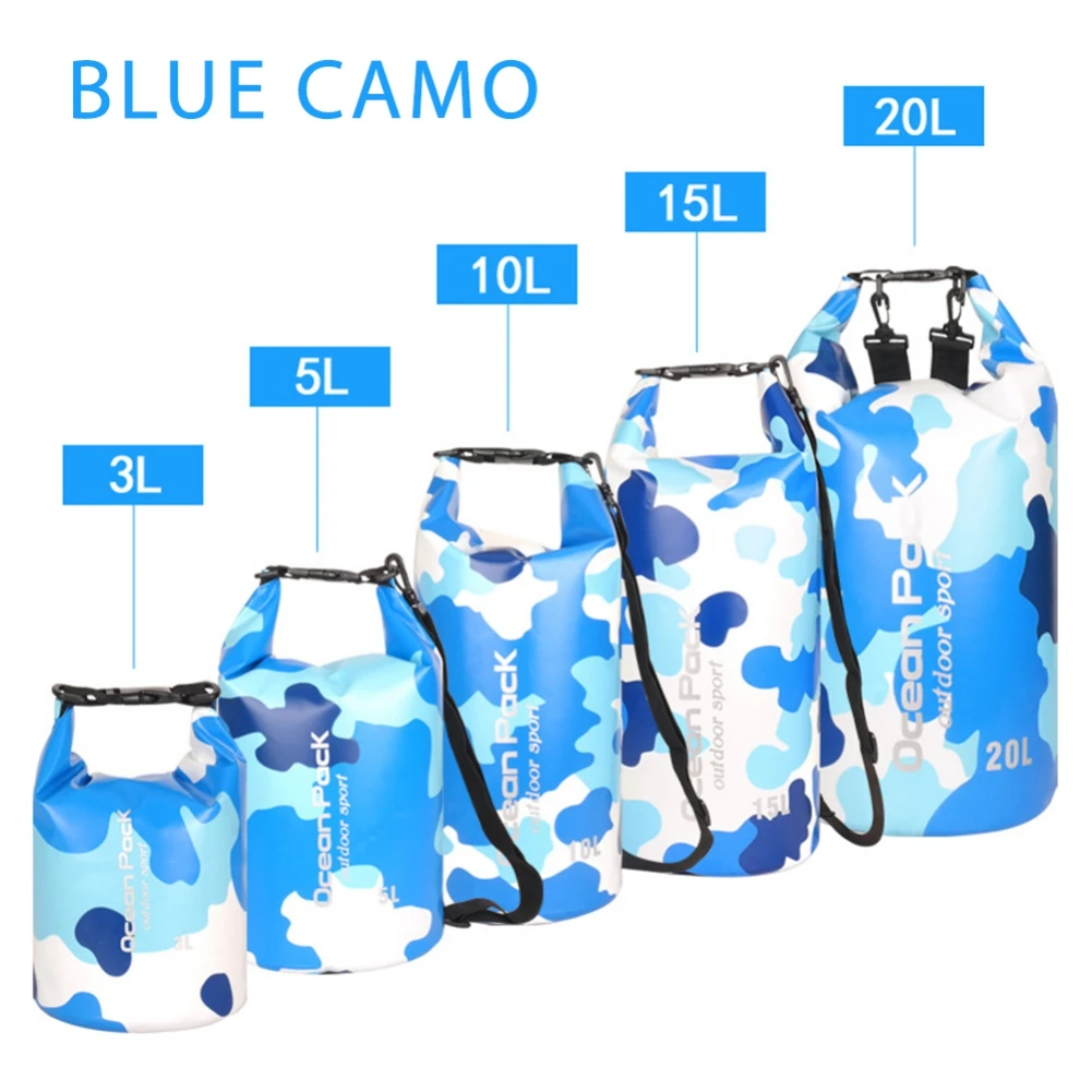 Bolsa de natación impermeable de PVC 500D, saco seco de colores de camuflaje, almacenamiento de kayak, canoa y pesca, suministros para Rafting