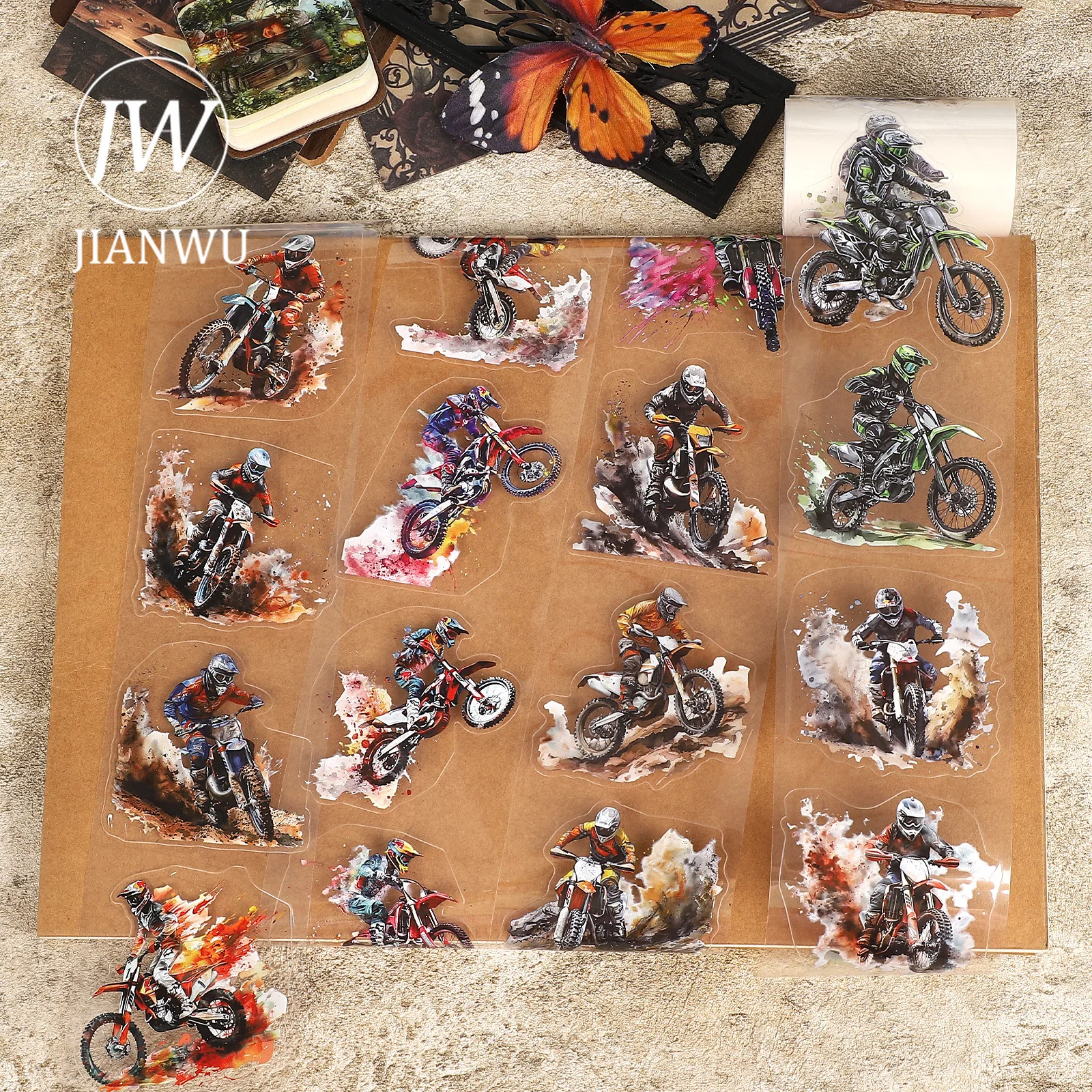JIANWU 60 مللي متر * 200 سنتيمتر خمر موتوكروس شخصية المشهد المواد الكولاج PET الشريط الإبداعية مجلة بها بنفسك مجلة القرطاسية #1