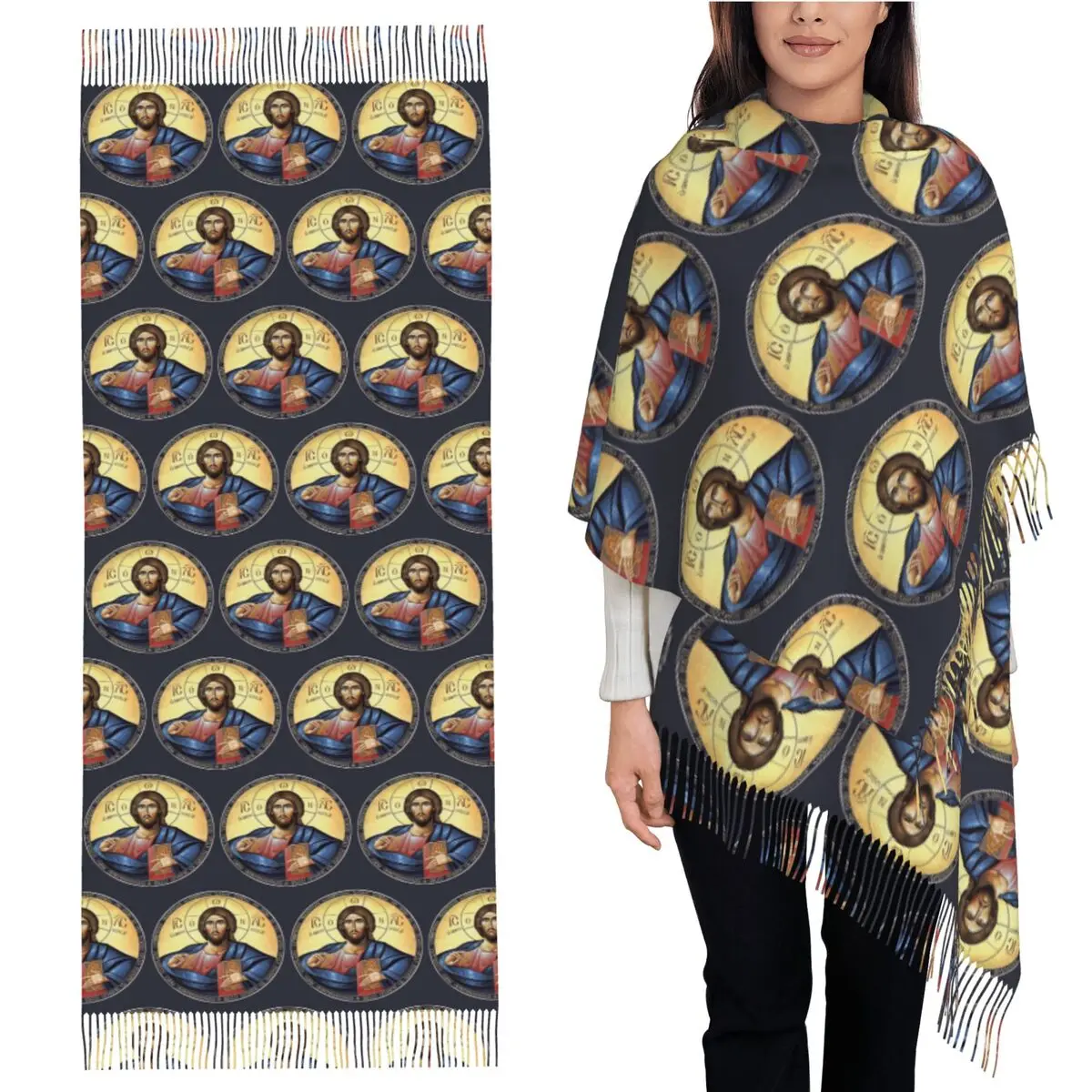 

Христос Пантократор, ортодоксальный шарф с кисточками, шарфы для женщин, мягкие теплые шали и накидки, большая осенне-зимняя шаль