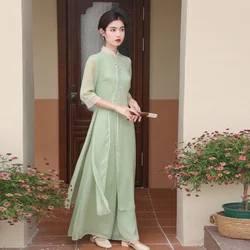 Retro Hanfu Tea Art Party Dress Traditional Vietnam Ao Dai  Women Elegant Daily Hanfu Ao Dai Dress Improved Daily Qipao Dress