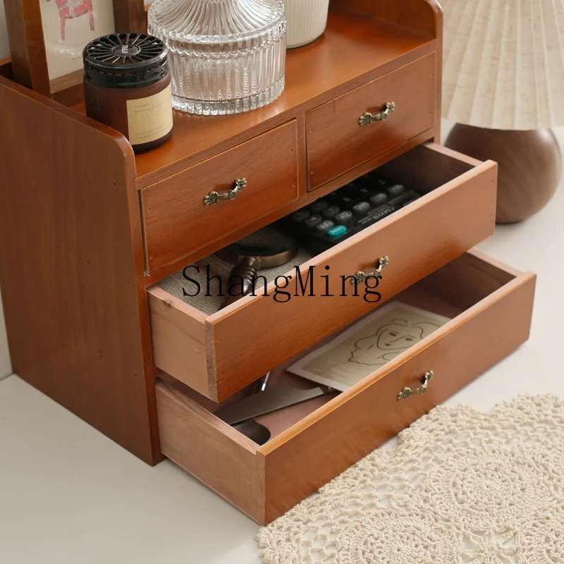 

FG three-layer wooden storage box desktop finishing storage cabinet compartment drawer storage box