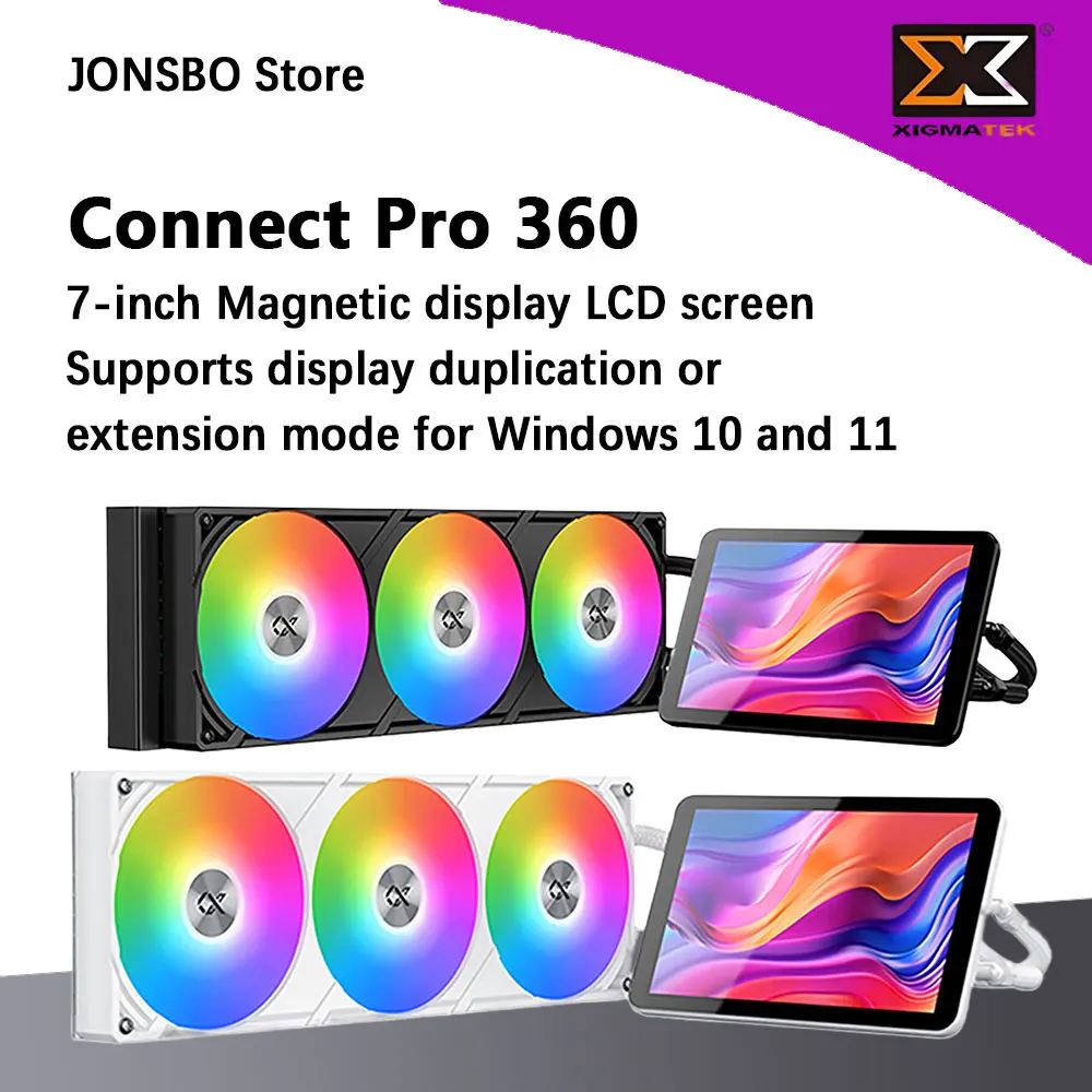 XIGMATEK Connect Pro 360 All-in-one 7-inch screen display ARGB light integrated fan Magnetic LCD screen support LGA1851 AMD AM5