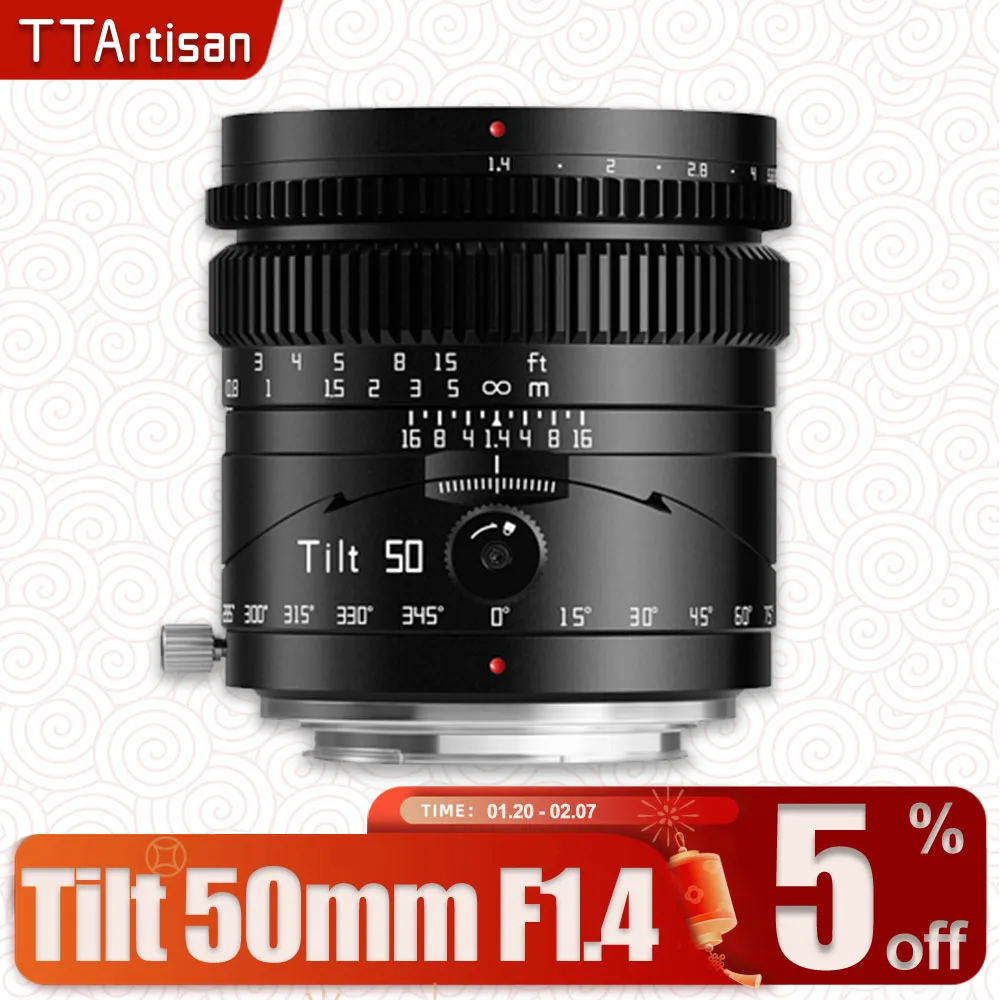 TTArtisan Full Frame Tilt 50mm F1.4 Large Aperture Lens for Camera Photography with Sony E A7RIII Nikon Z Fujifilm XF XT30 M43 L