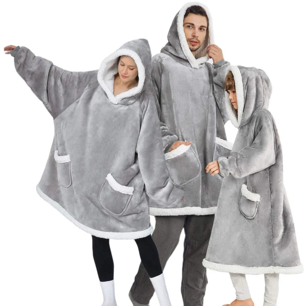 Wearable Blanket Hoodie Sherpa Fleece Hooded Blanket for Adult as A Gift Warm Comfortable Blanket Sweatshirt with Giant Pocket