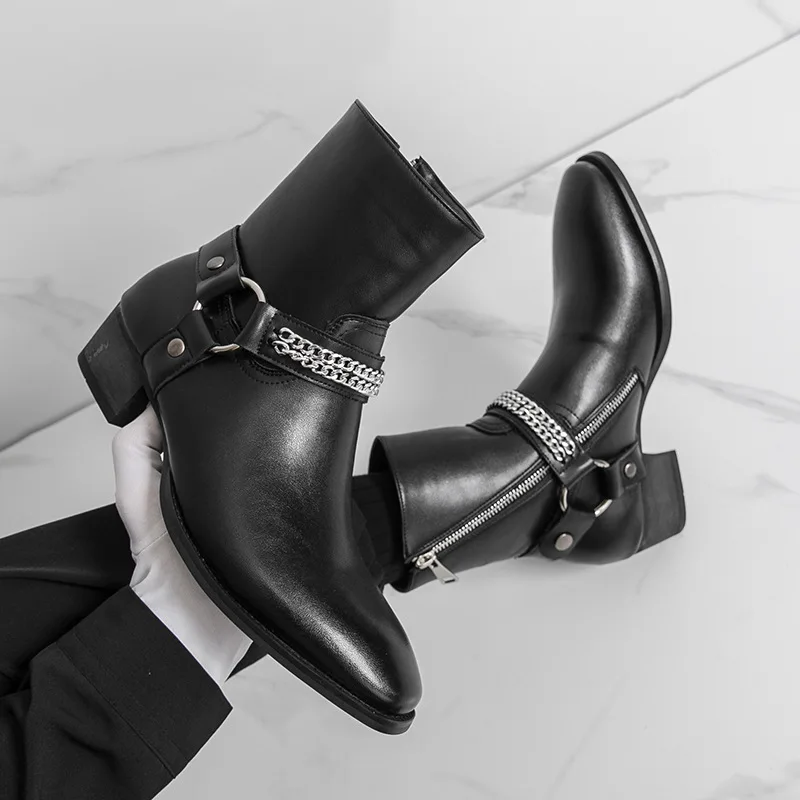 

British style Chelsea boots men's short boots with pointed zipper men's high street European and American plus size