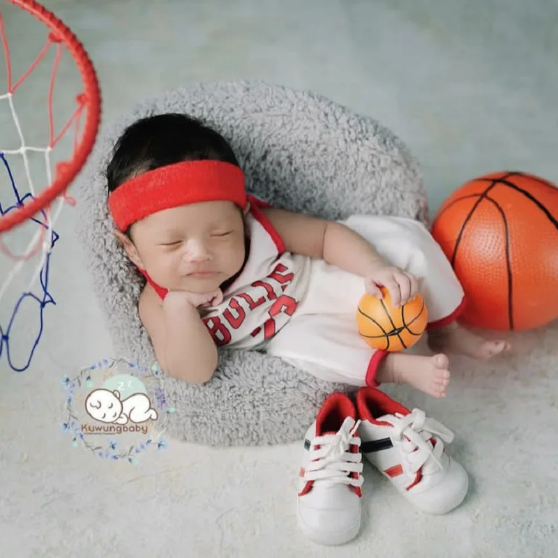 

0-3M Newborn Photography Basketball Clothing White red Boy Photo Props Accessories Basketball Athlete Studio Shooting Clothes