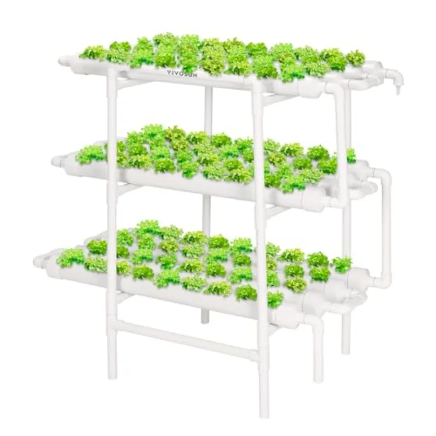 

Hydroponics Growing System 108 Plant Sites 3 Layers 12 Food-Grade PVC-U Pipes Gardening Kit with Water Pump Timer Nest Basket a