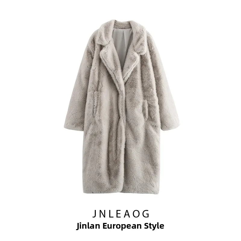 JNLEAOG Women's Long Coat Fake Fur Effect Autumn New Sle Loose Fit European Sle Faionable Ladies' Clothing