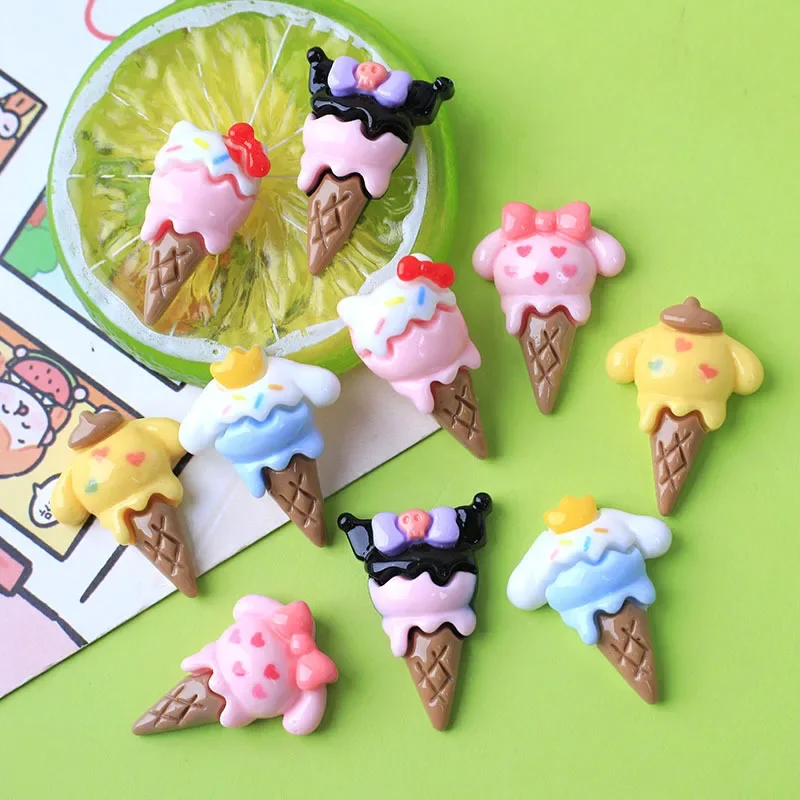 10pcs Colorful Resin cute Anime Puppy Cat Ice Cream Flatback Cabochon Scrapbook Craft DIY Accessory Home Decor Figurine Craft