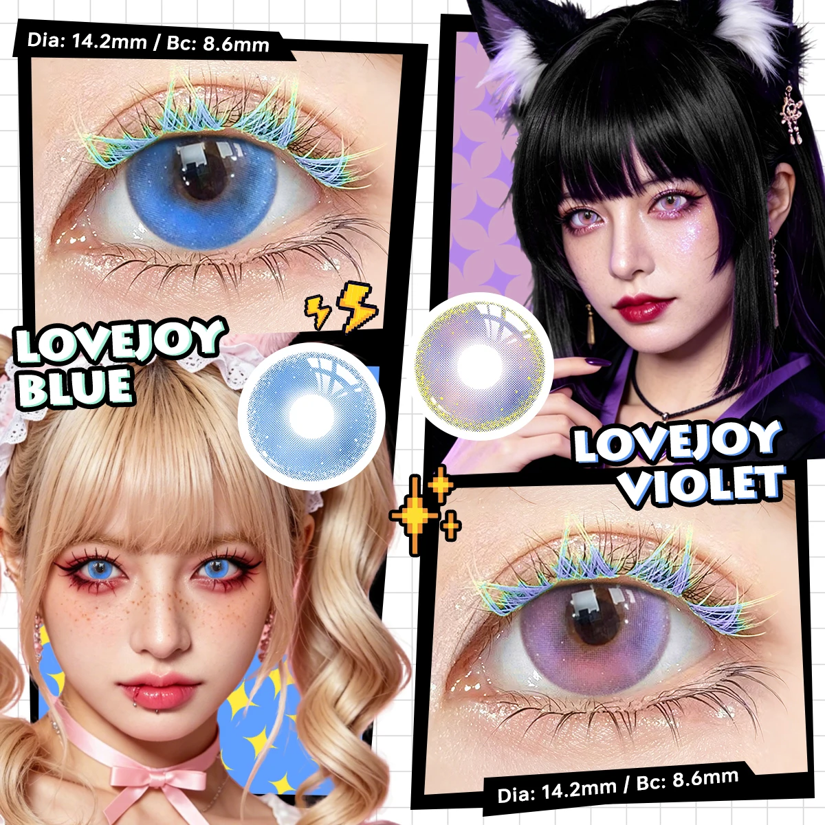 Lalens Halbjährliche Blaue Farbige Kontaktlinsen 14,2mm Natürliche Grün-Violette Kosmetische Augenfarblinsen für Tägliches Cosplay-Make-up