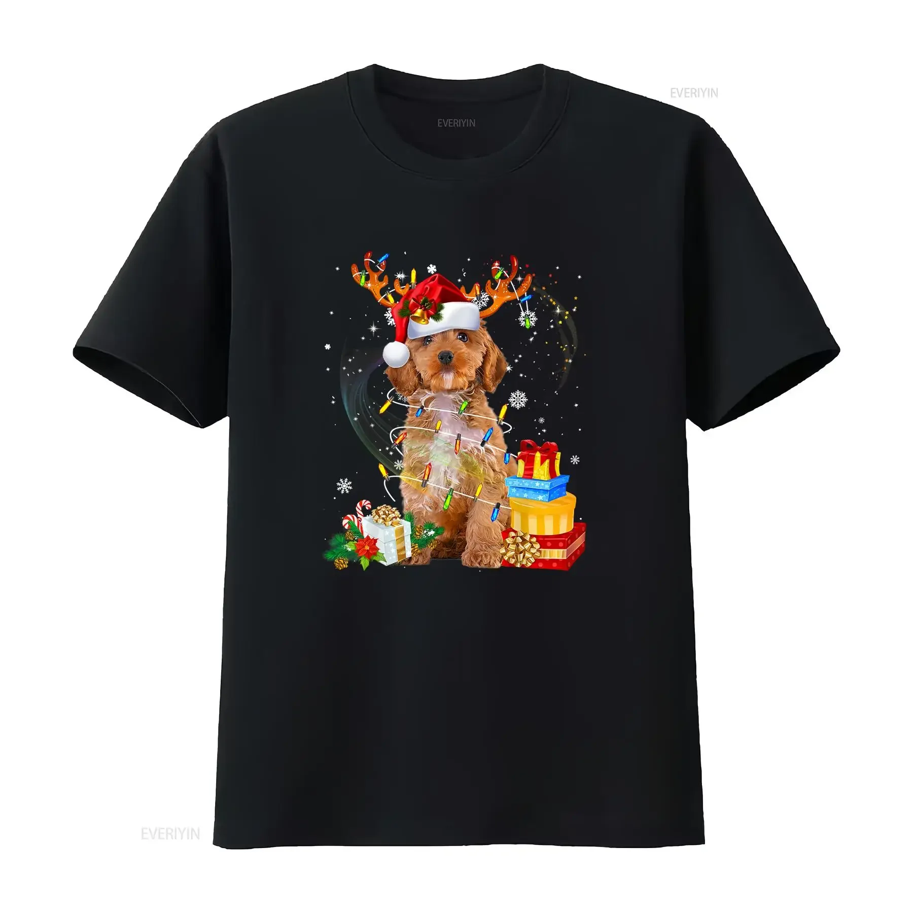 Cockapoo Reindeer Christmas Lights Funny Dog Xmas T shirt vintage Washed Stretched Slightly streetwear Versatile