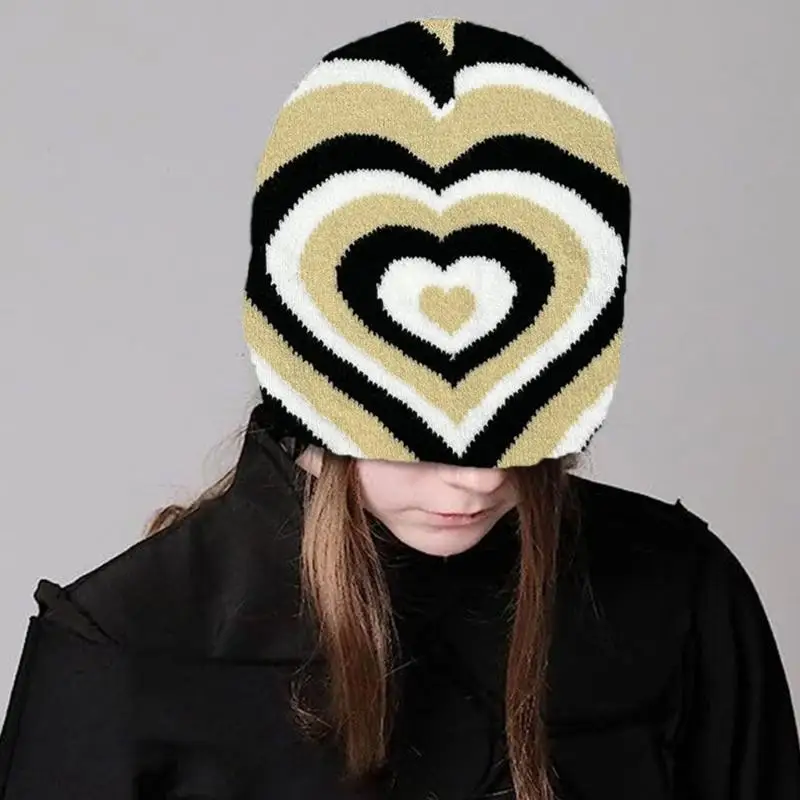 

652F Adult Beanie Winter Ear Protector Hat Teens Jacquard Heart Pattern Cycling Hat