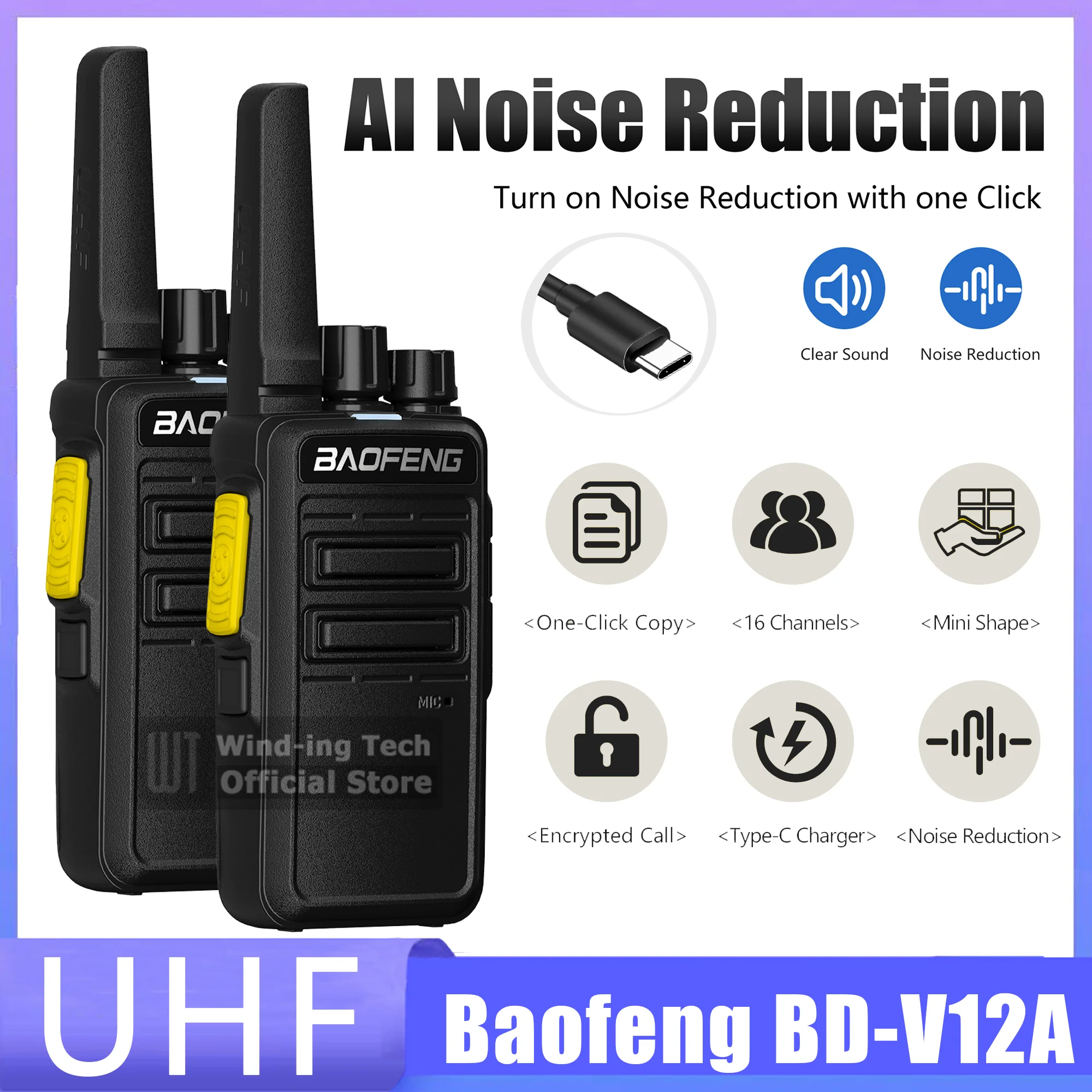 2/4 pièces Baofeng BD-V12A Radios UHF Rechargeable talkie-walkie sans fil 16CH mise à niveau réduction du bruit Mini talkie-walkie portables