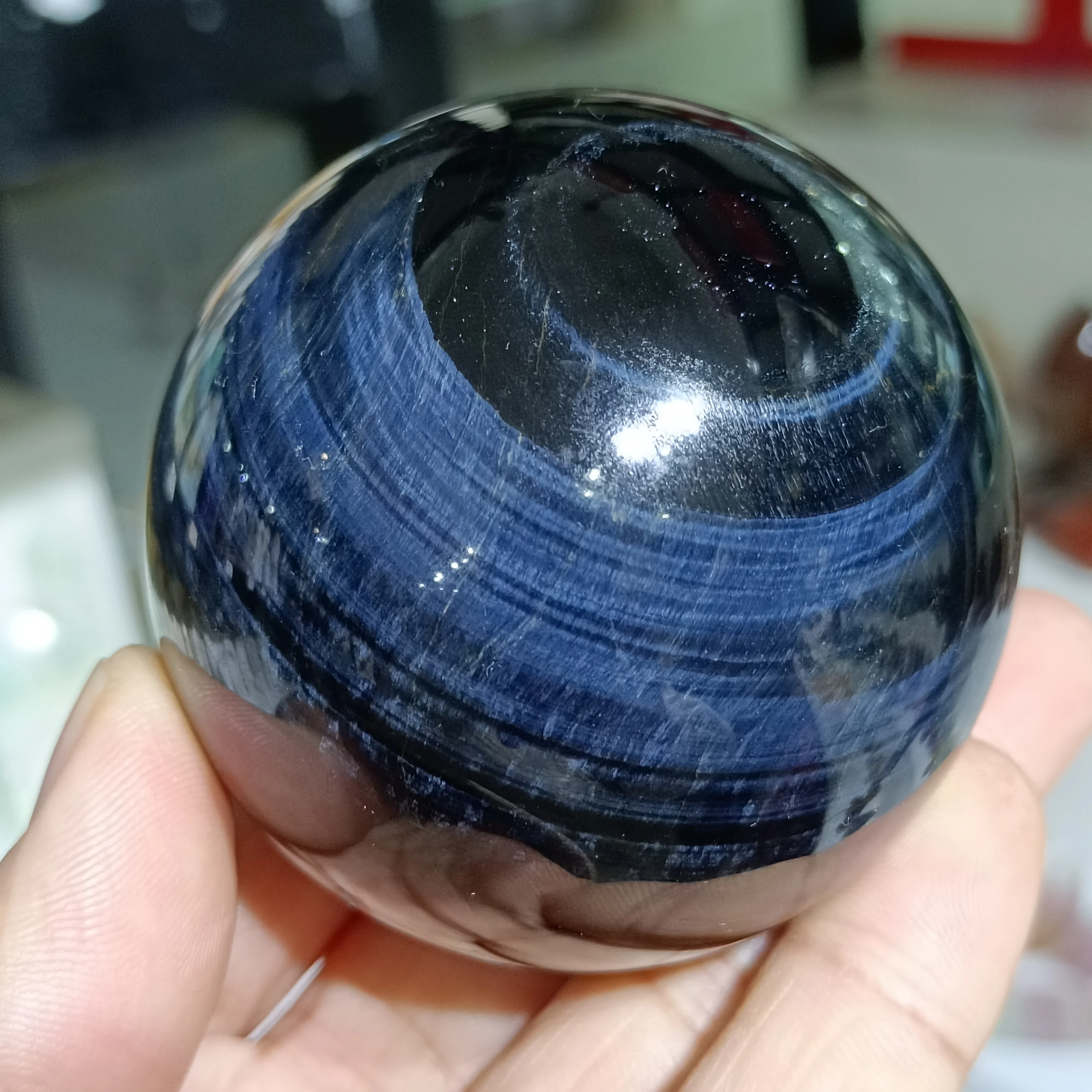 

Magical Natural Rare Blue Tiger Eye Stone Ball, Quartz Crystal Energy Ball, Mineral Reiki Healing Stone, Degaussing Divination