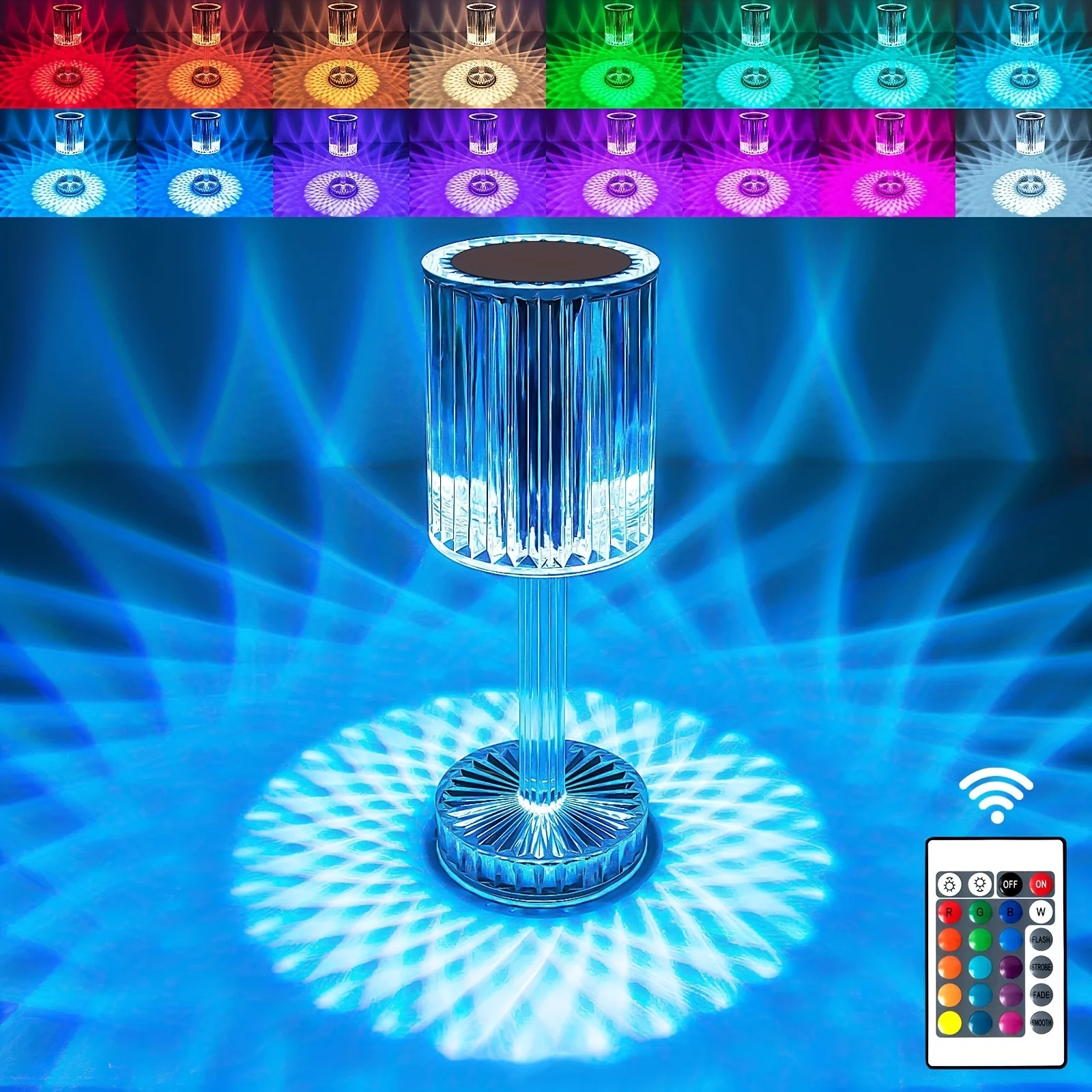 Gatsby Crystal Lamp 16 colori che cambiano lampada Touch RGB, lampada da tavolo in acrilico con telecomando e ricarica USB, diamante artificiale