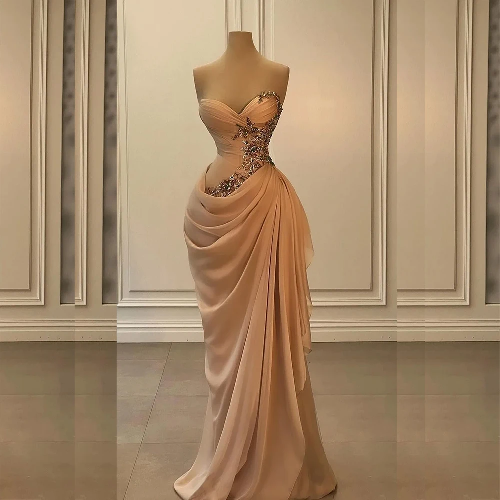 Elegante Roze Avondjurken Mouwloos Strapless Sweep Trein Asymmetrische Bodycon Jurken Vrouwelijke Bruiloft Banket Feestjurken