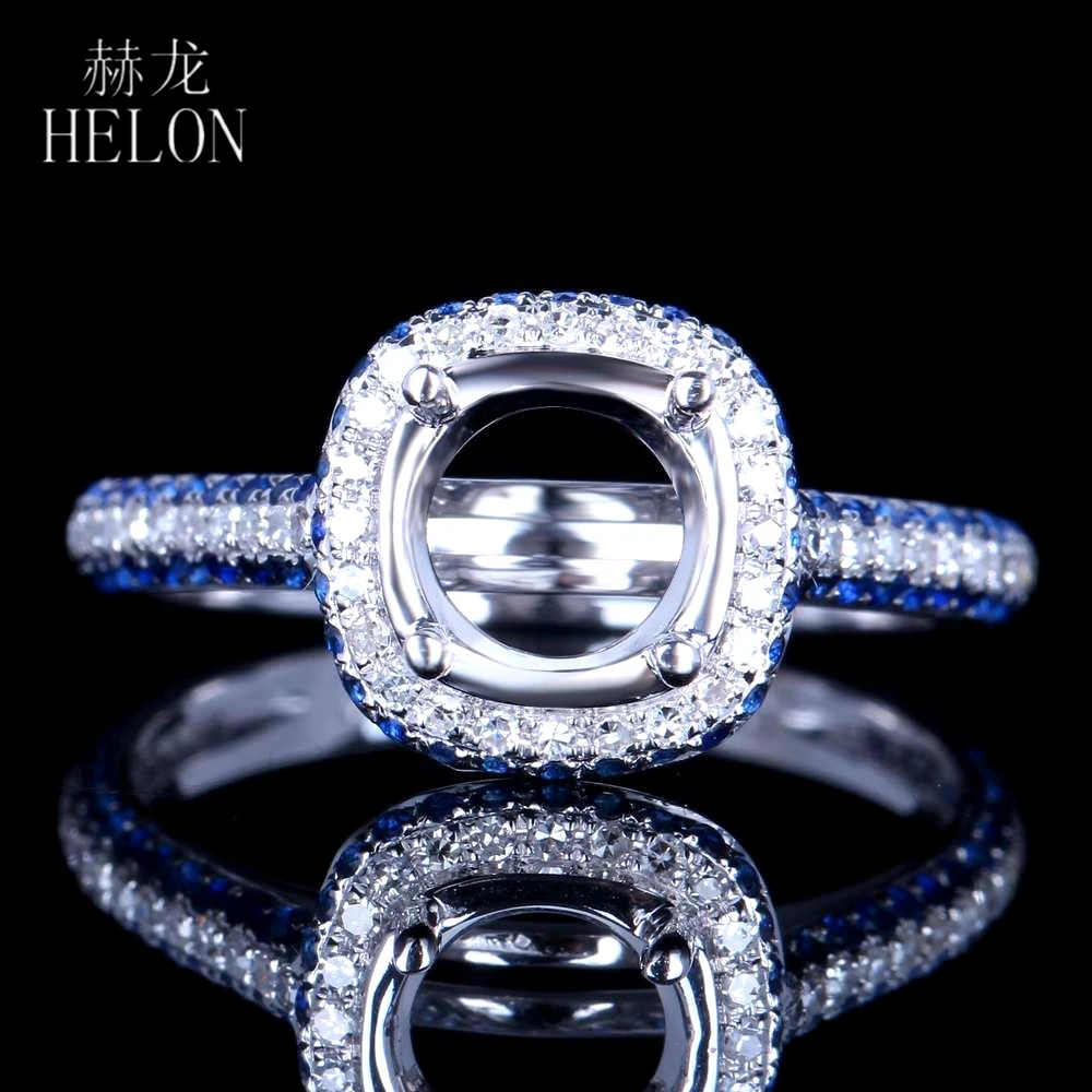 

HELON Round 6mm - 7mm Solid 14K 10k White Gold 0.7ct Genuine Natural Diamonds Sapphires Semi Mount Engagement Wedding Ring