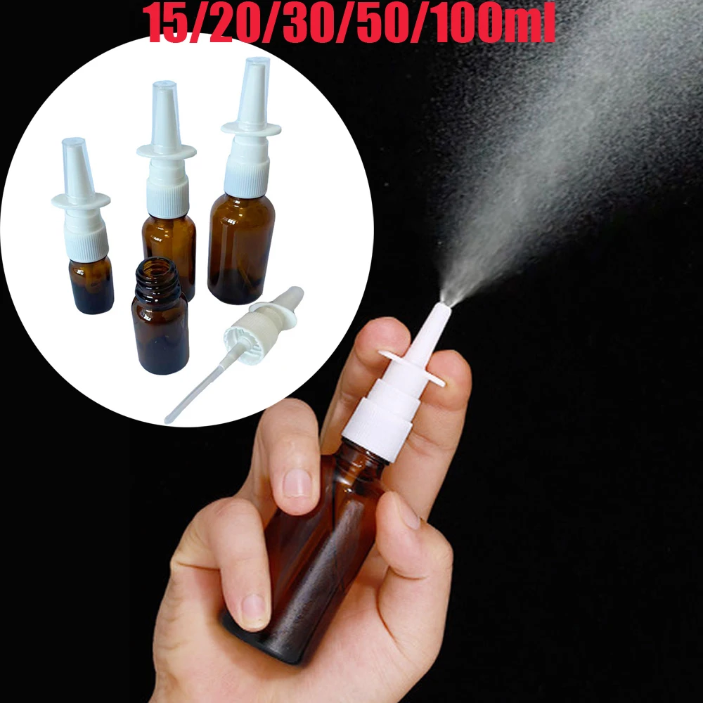 

1 шт., 15 мл-100 мл, пустые многоразовые распылители для носа из янтарного стекла, флакон, бутылка, банка, насос, чистый спрей, контейнер для хранения
