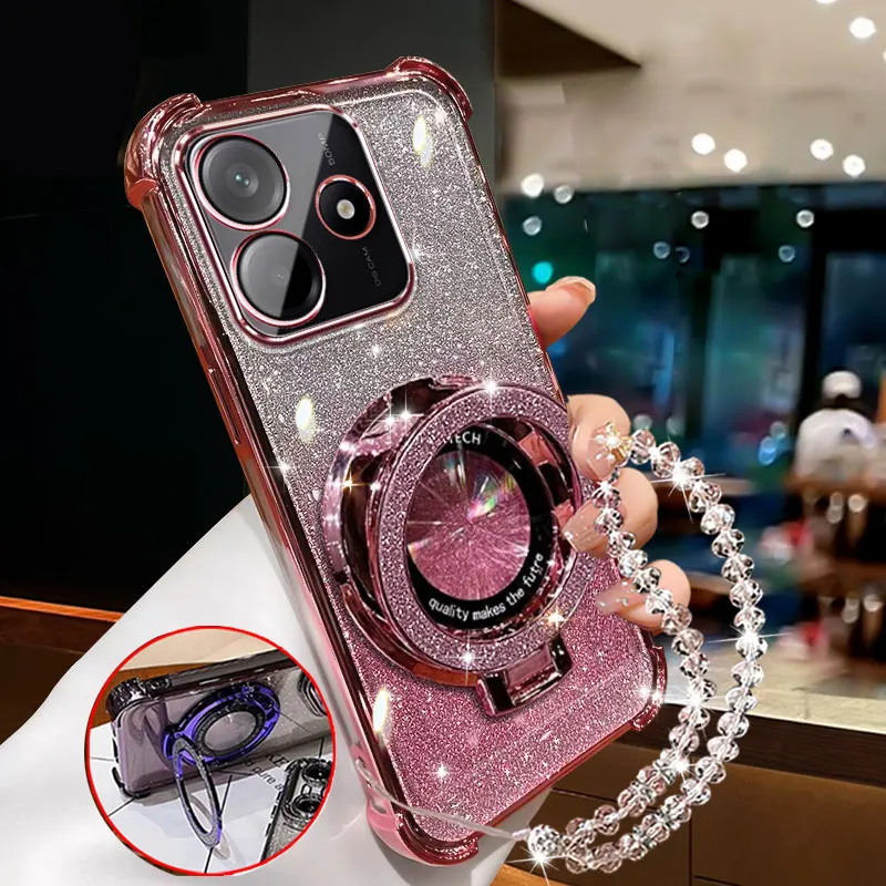 

Чехол Redmi13 с роскошным хрустальным ремешком-держателем для Xiaomi Redmi 13 13C 14C 12 12C note 14 pro plus Противоударный чехол в подарок